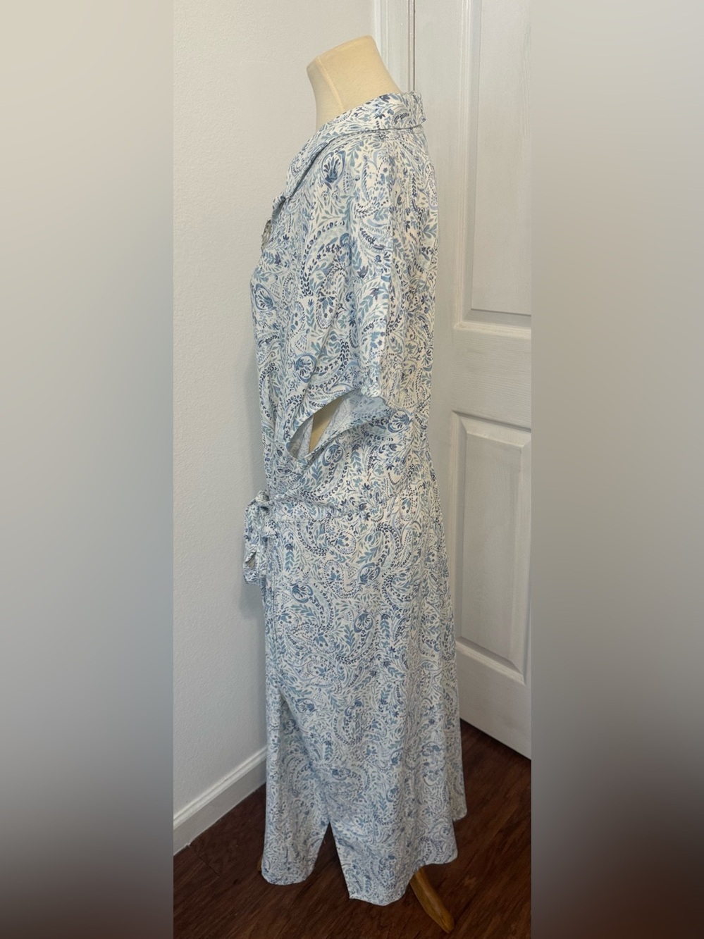 Lucky Brand Plus Printed Button Front Tie Waist Midi Dress Paisley Linen NWT 4X - Picture 4 of 12